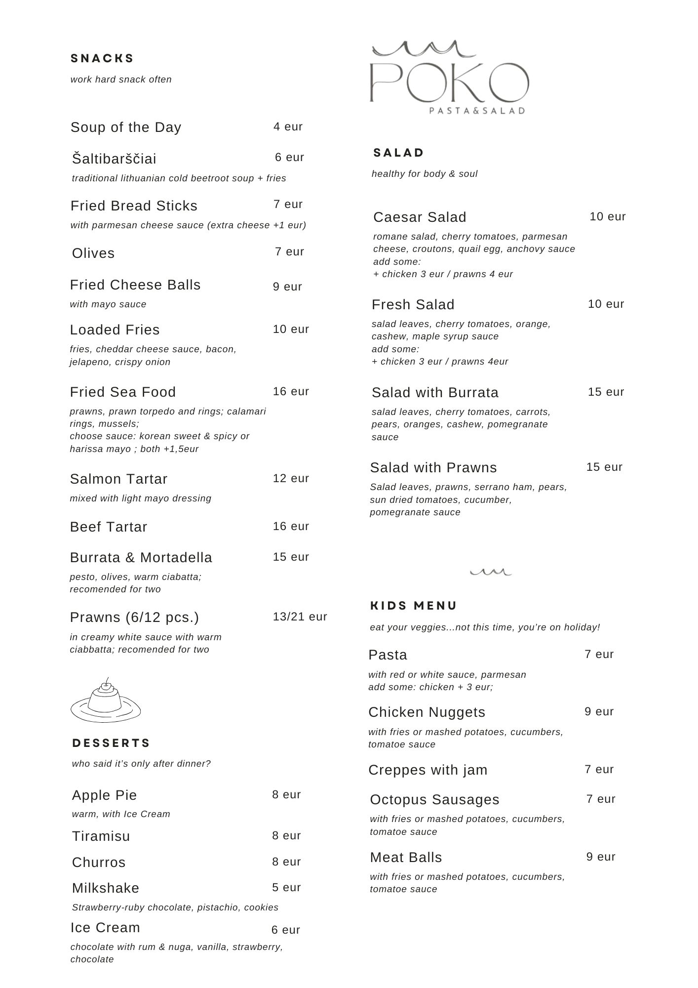 POKO Menu