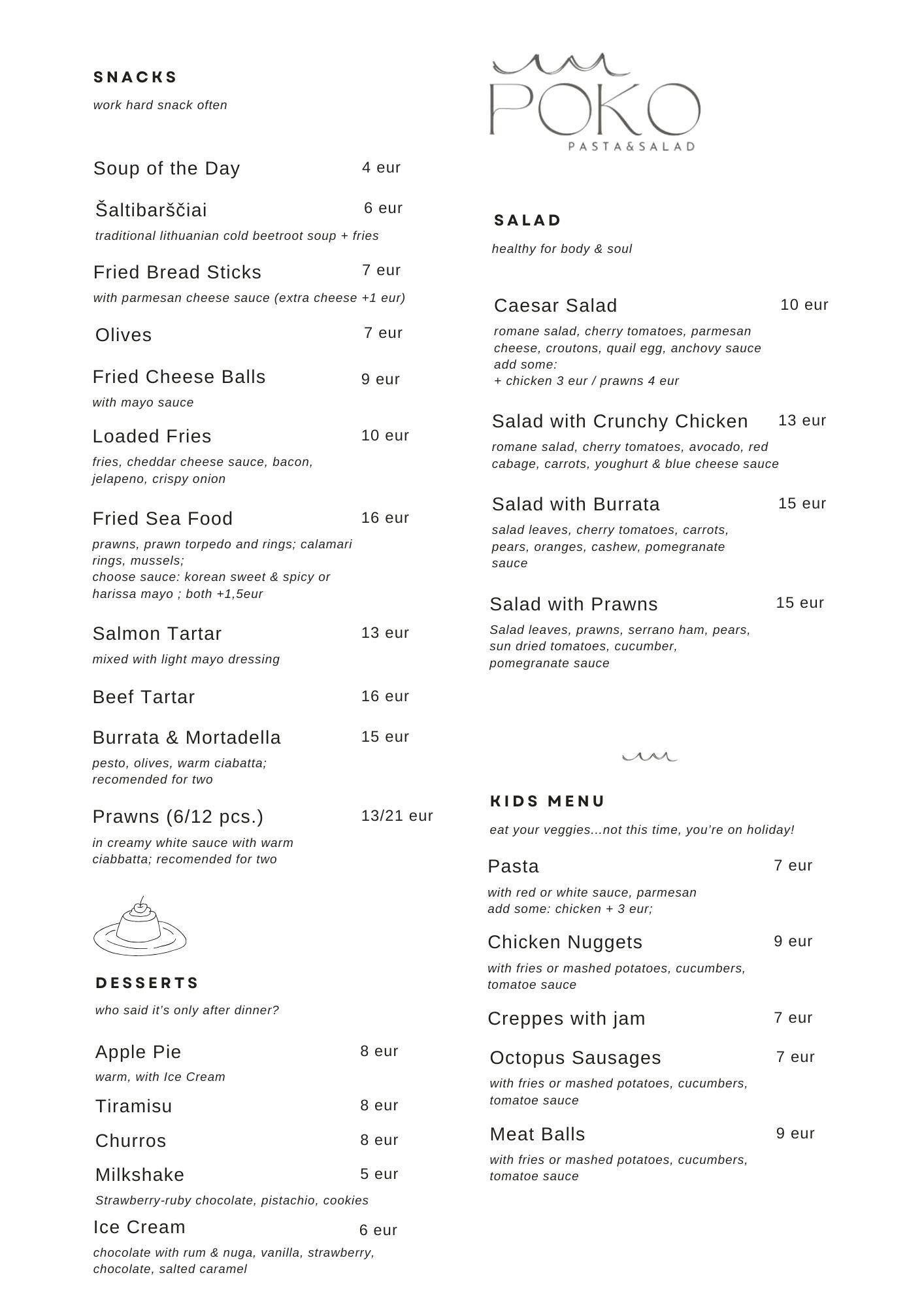 POKO Menu